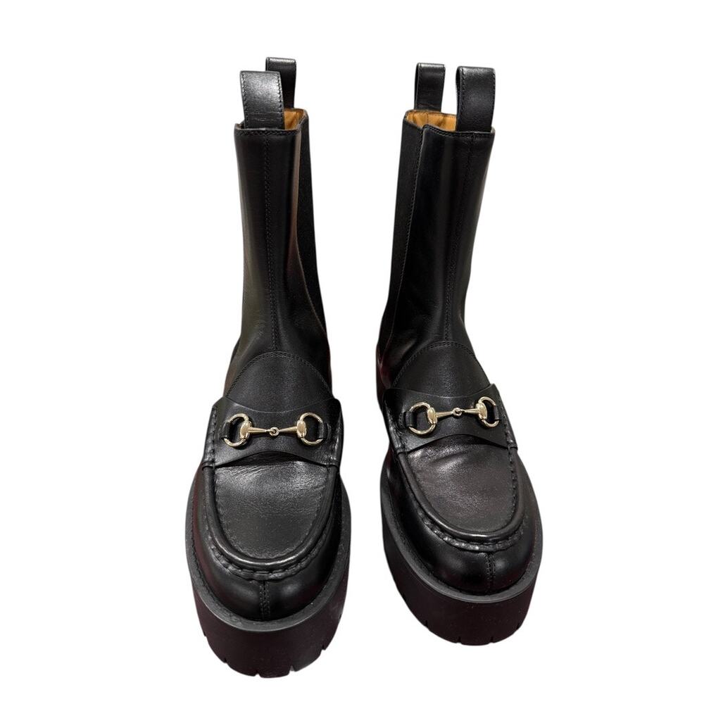 Gucci Horsebit Chelsea Black Leather Platform Boot 39 Classic - Picture 7 of 9